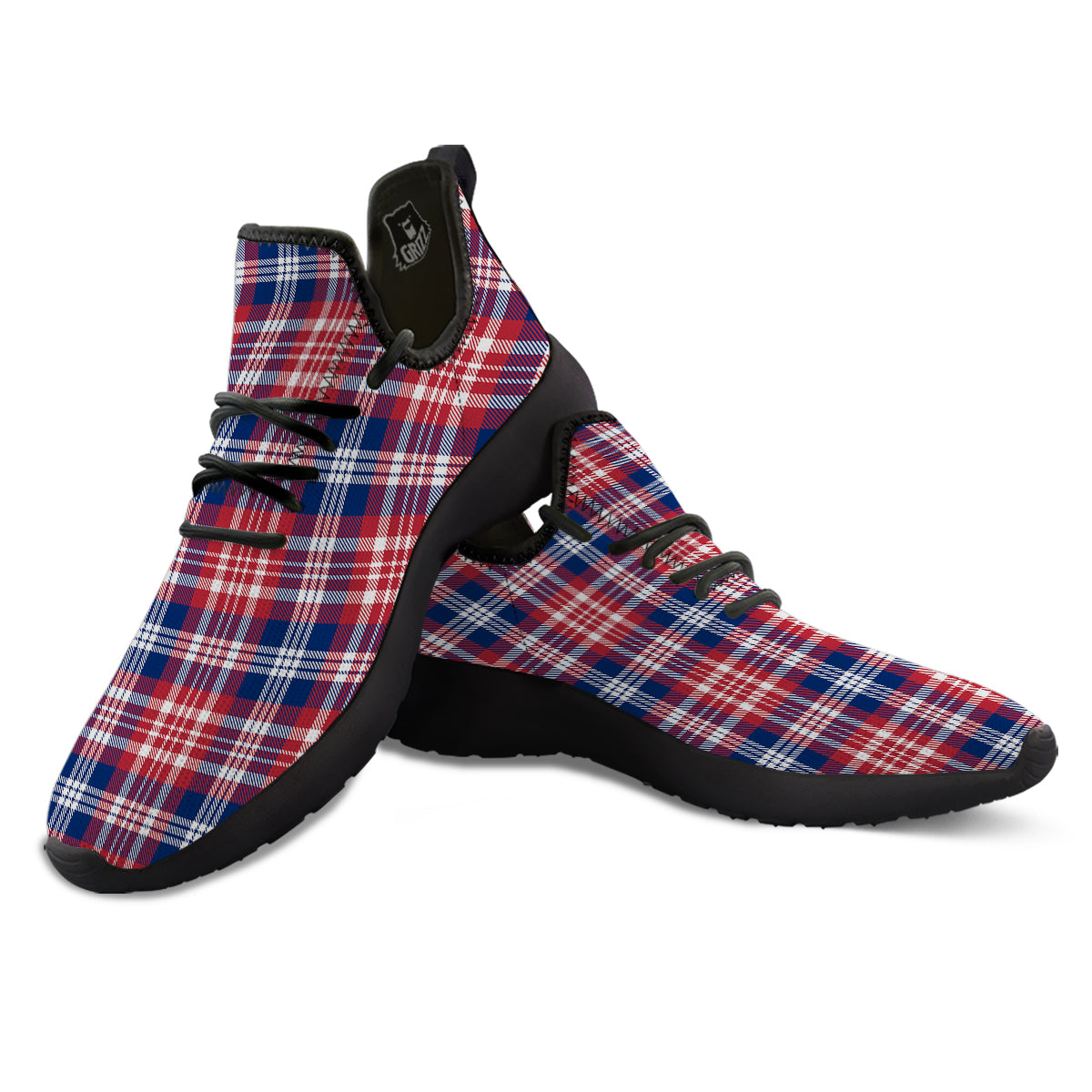 Plaid USA Print Pattern Black Athletic Shoes-grizzshop