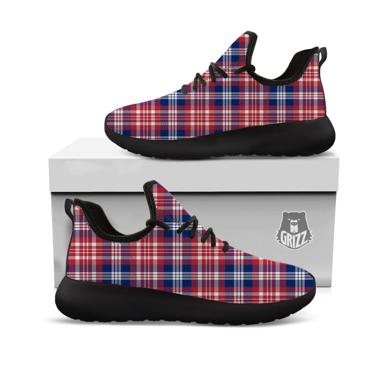 Plaid USA Print Pattern Black Athletic Shoes-grizzshop