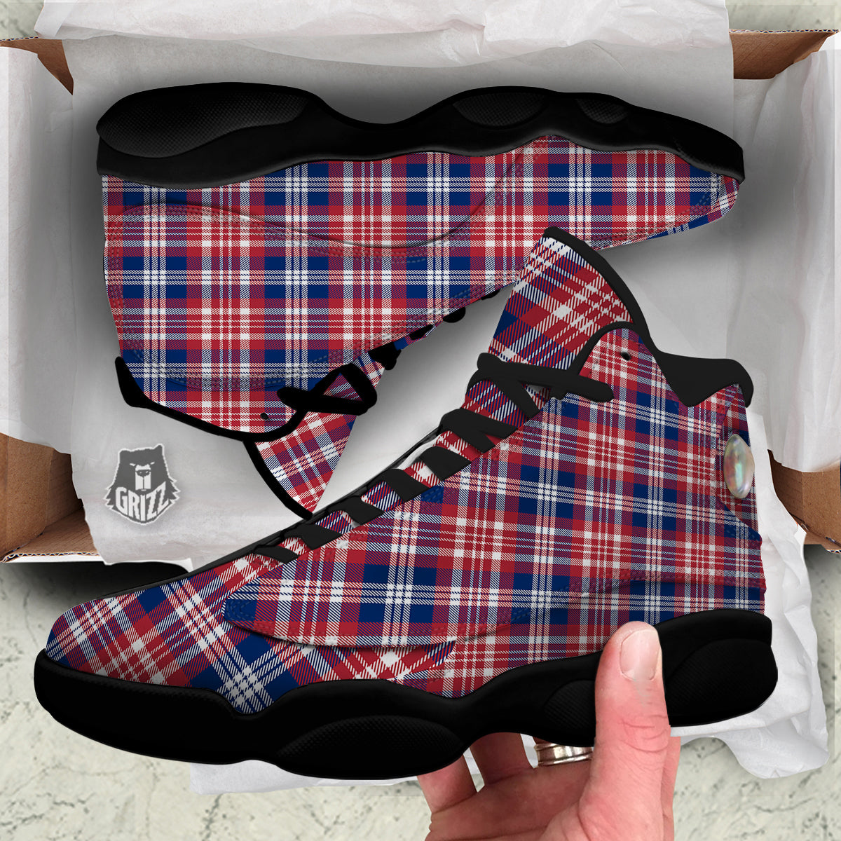 Plaid USA Print Pattern Black Basketball Shoes-grizzshop