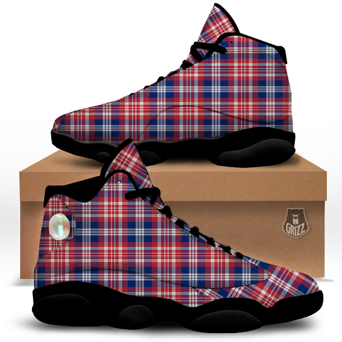 Plaid USA Print Pattern Black Basketball Shoes-grizzshop