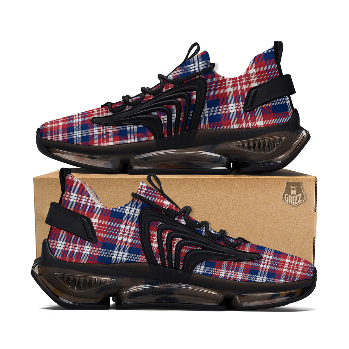 Plaid USA Print Pattern Black Gym Shoes-grizzshop