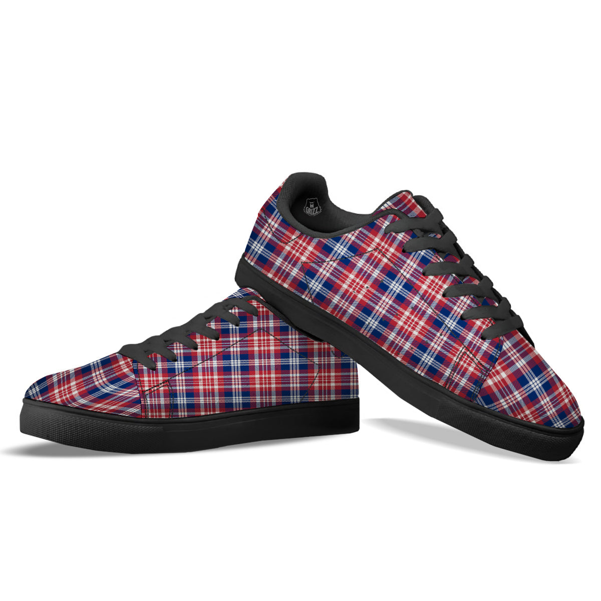 Plaid USA Print Pattern Black Low Top Sneakers-grizzshop