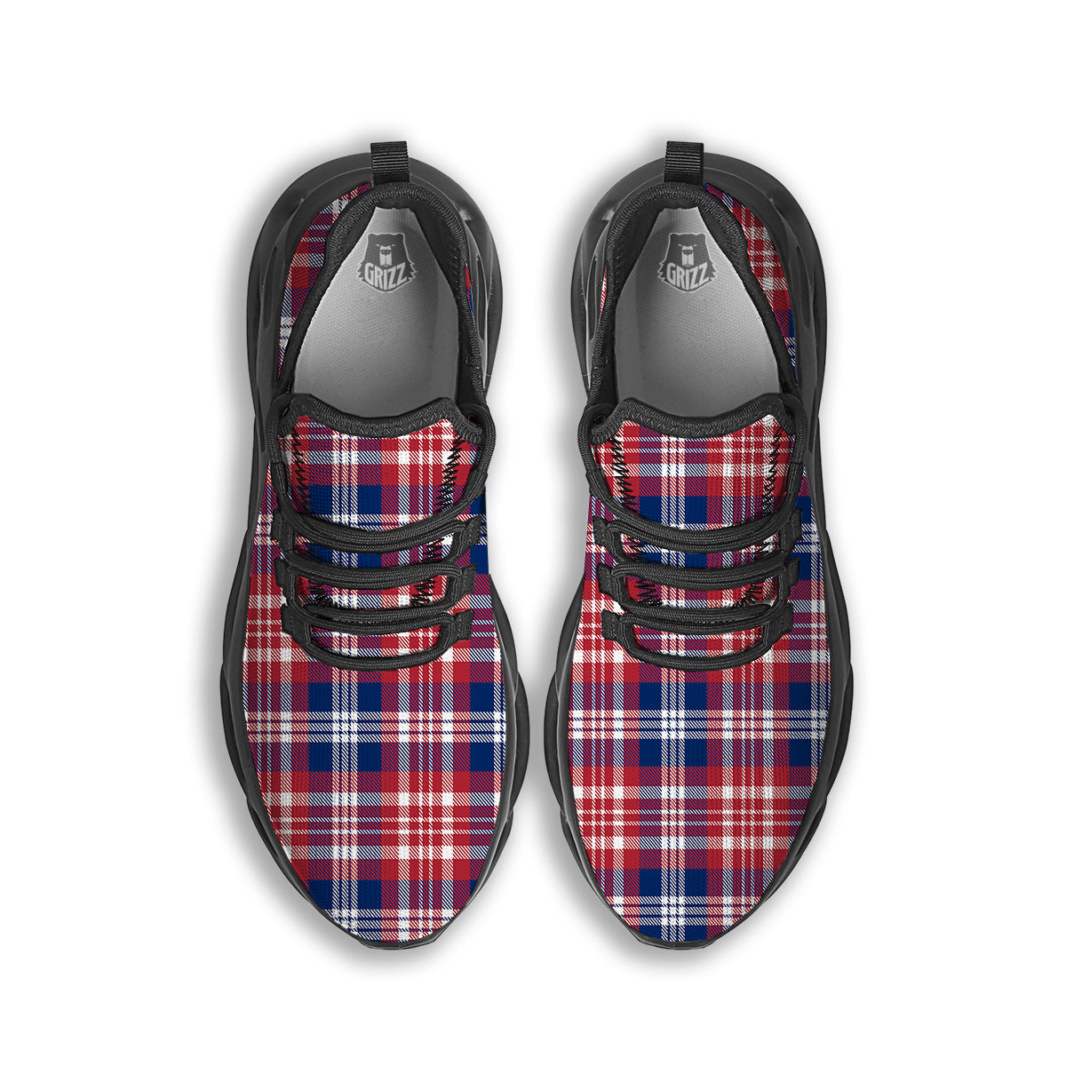 Plaid USA Print Pattern Black Running Shoes-grizzshop