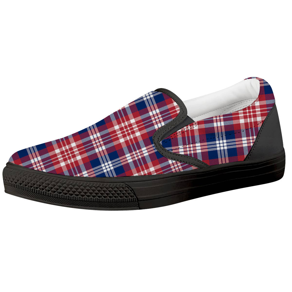 Plaid USA Print Pattern Black Slip On Shoes-grizzshop