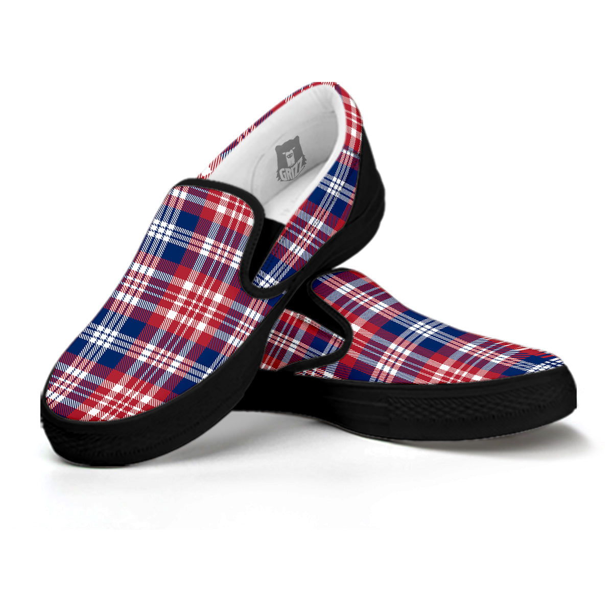 Plaid USA Print Pattern Black Slip On Shoes-grizzshop