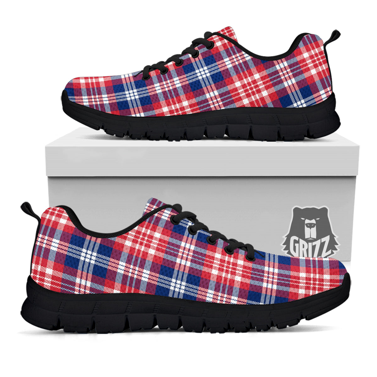 Plaid USA Print Pattern Black Sneaker-grizzshop