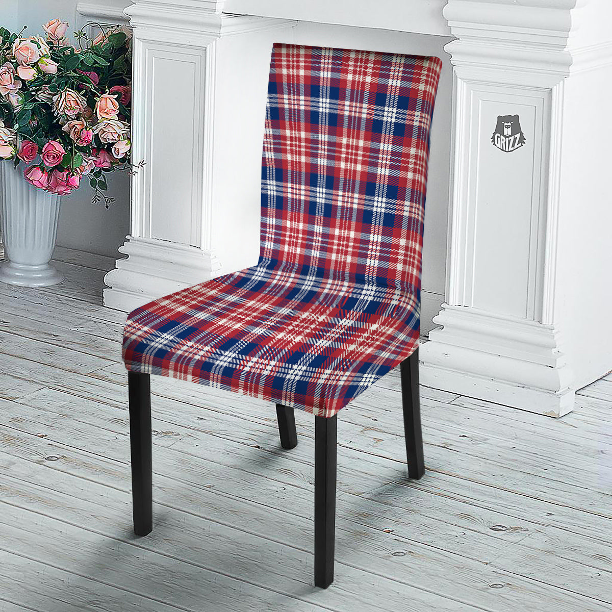 Plaid USA Print Pattern Dining Chair Slipcover-grizzshop