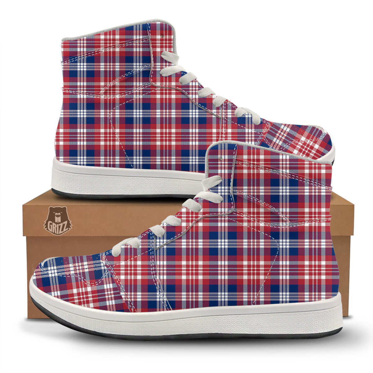 Plaid USA Print Pattern High Top Sneakers-grizzshop