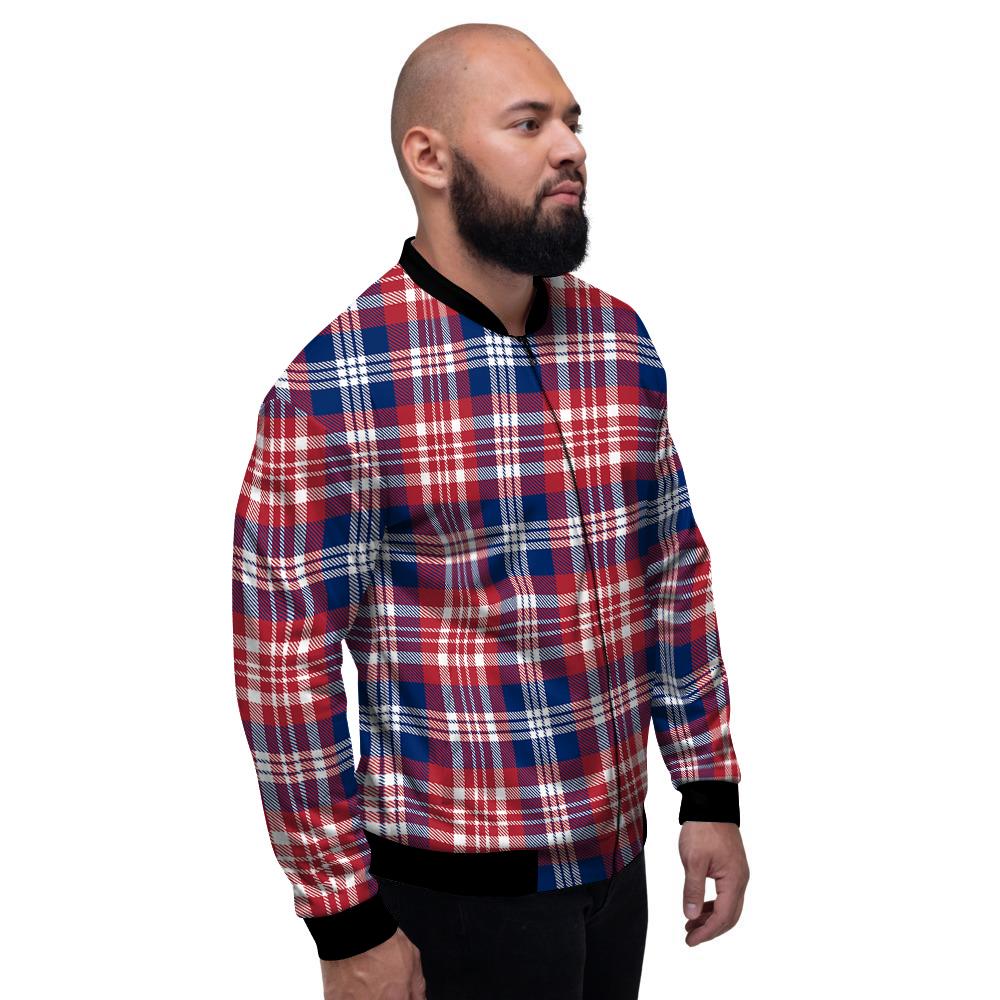 Plaid USA Print Pattern Men's Bomber Jacket-grizzshop