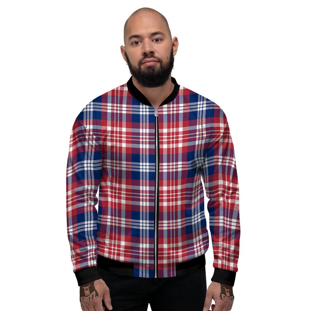 Plaid USA Print Pattern Men's Bomber Jacket-grizzshop