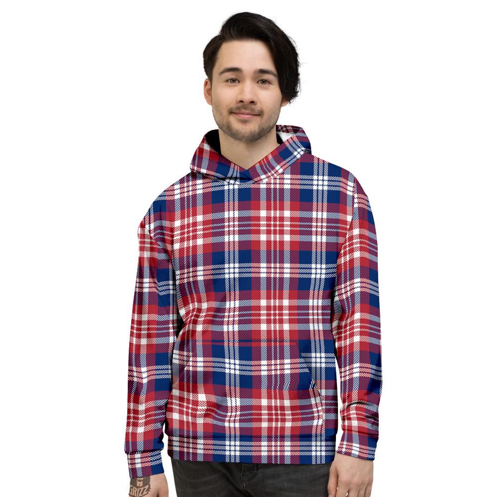 Plaid USA Print Pattern Men's Hoodie-grizzshop