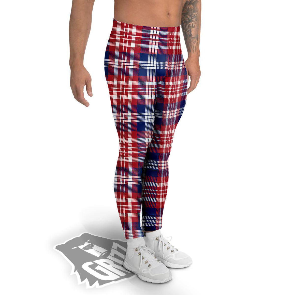 Plaid USA Print Pattern Men's Leggings-grizzshop