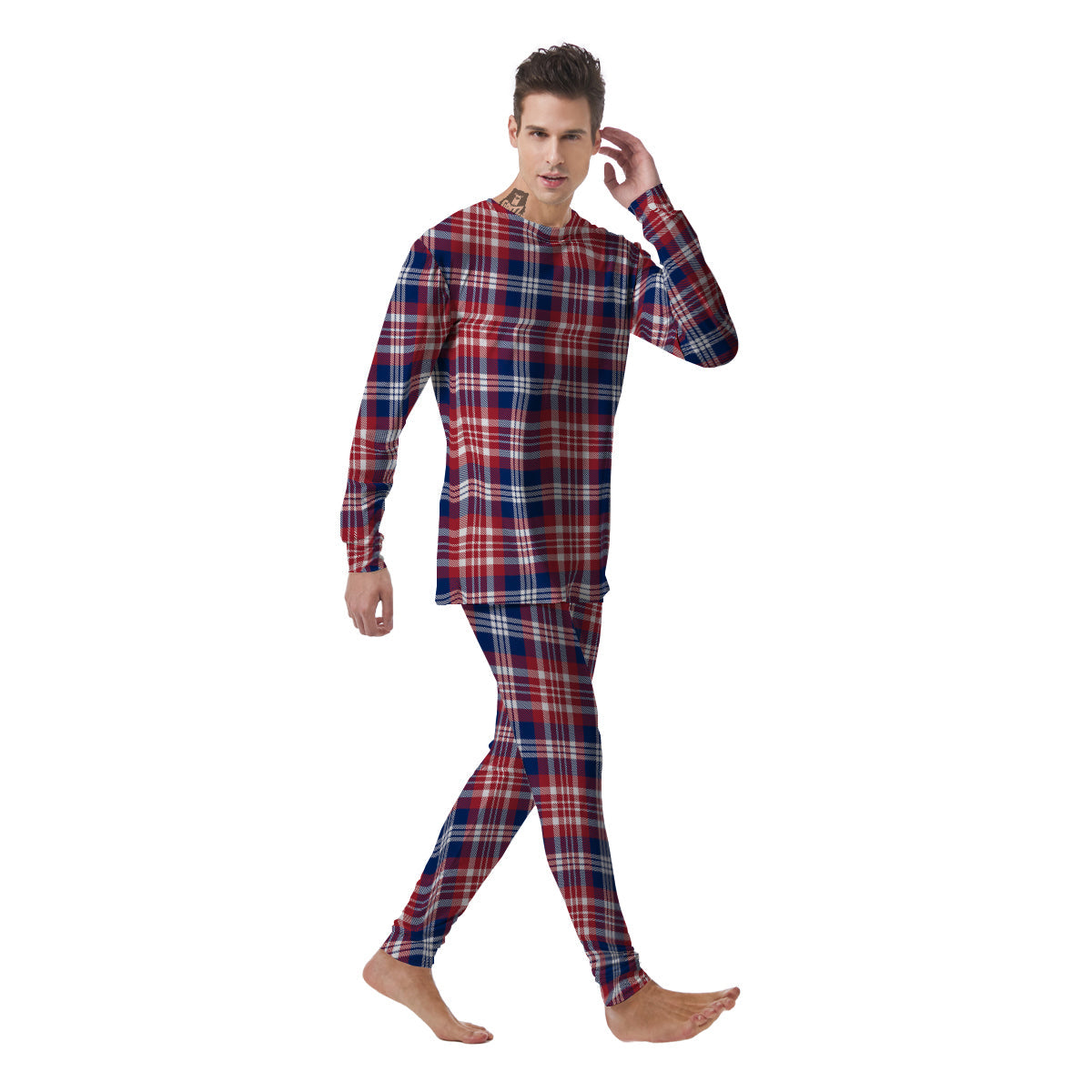 Plaid USA Print Pattern Men's Pajamas-grizzshop