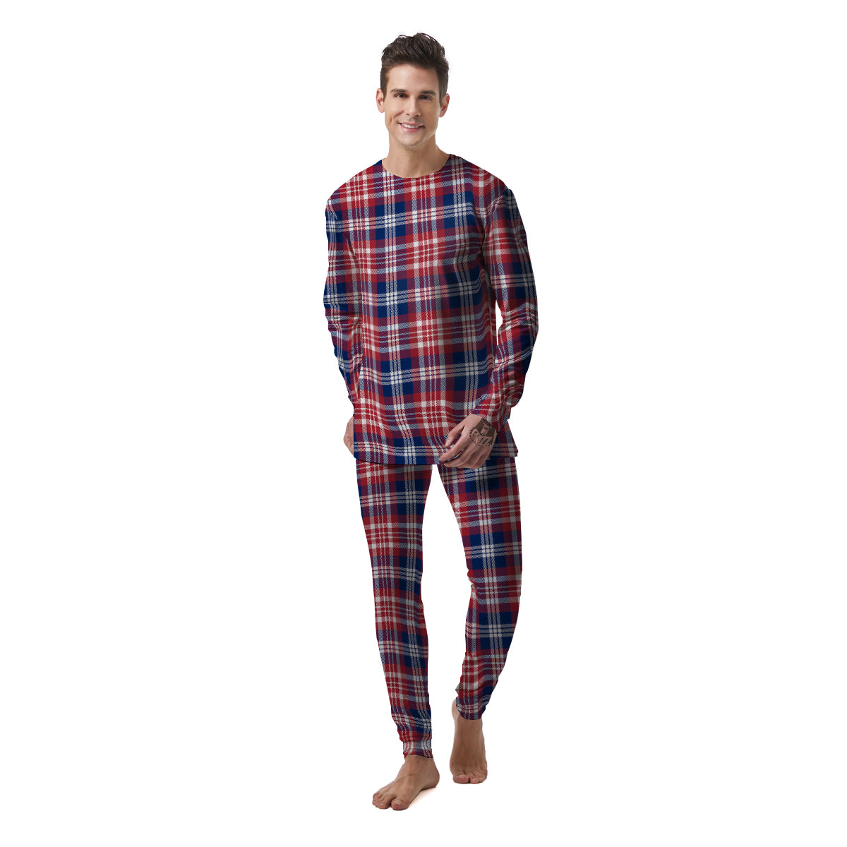 Plaid USA Print Pattern Men's Pajamas-grizzshop