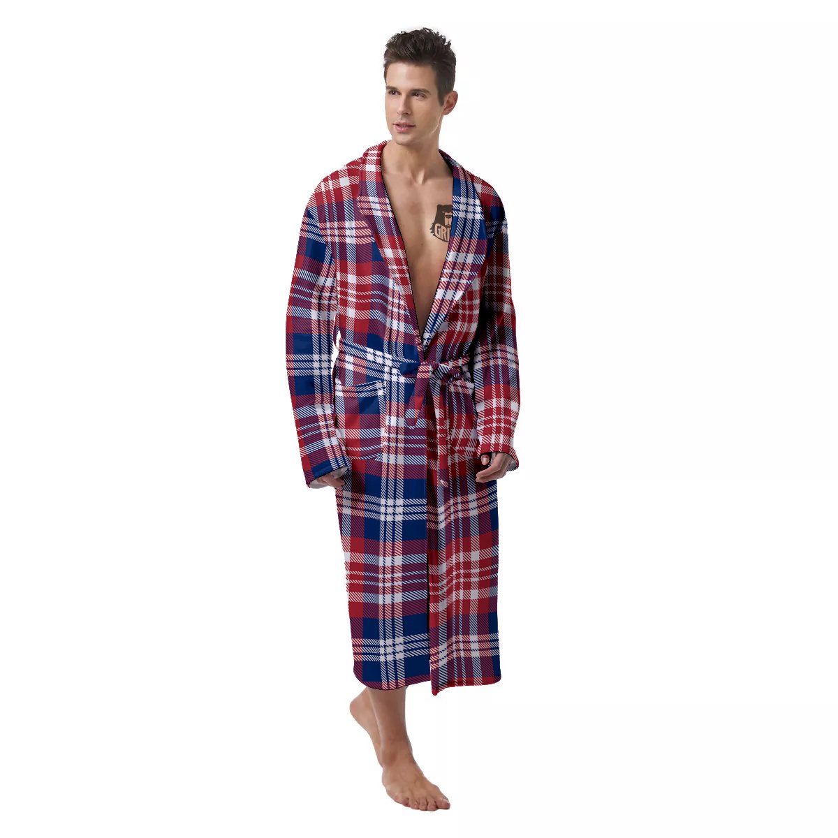 Plaid USA Print Pattern Men's Robe-grizzshop