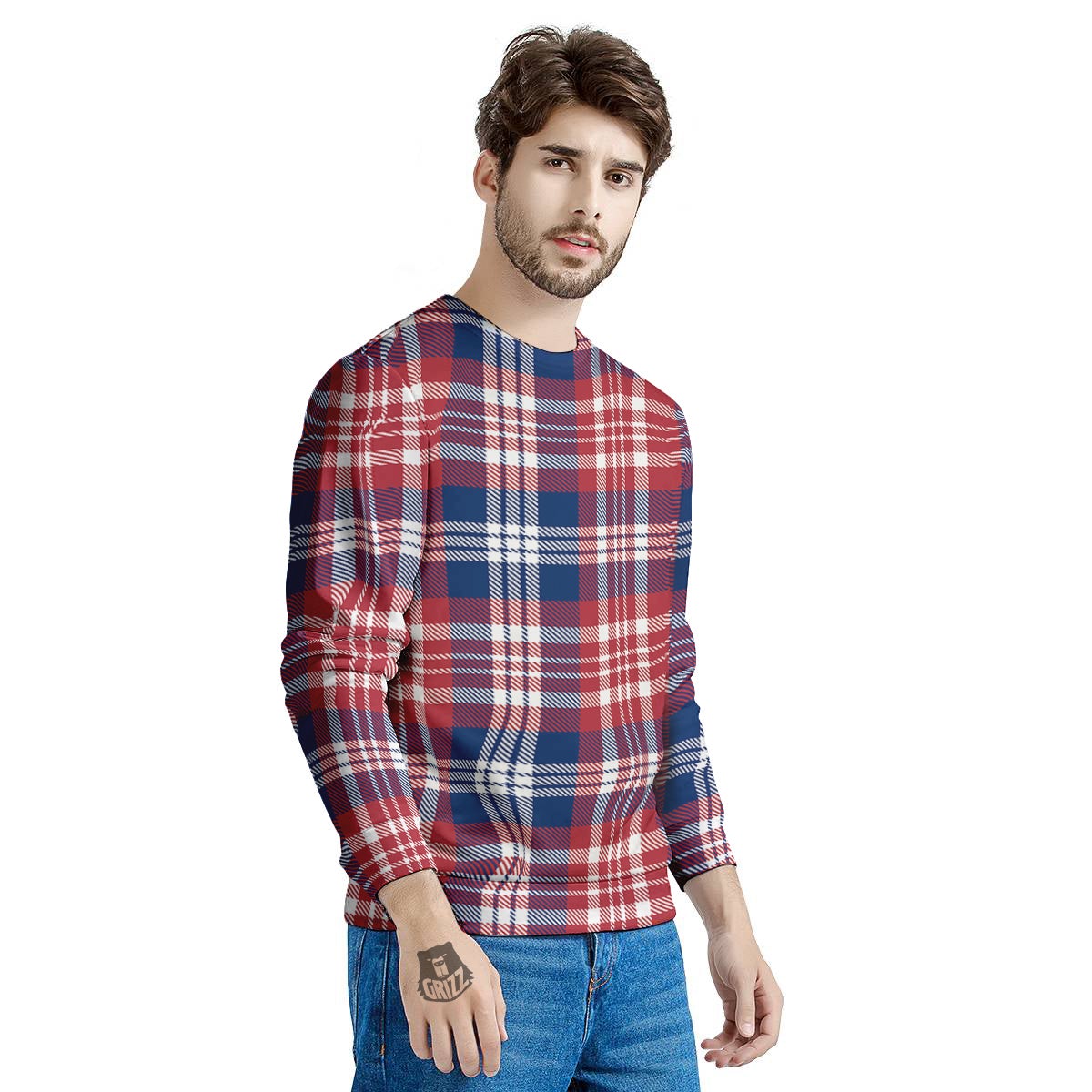 Plaid USA Print Pattern Men's Sweatshirt-grizzshop