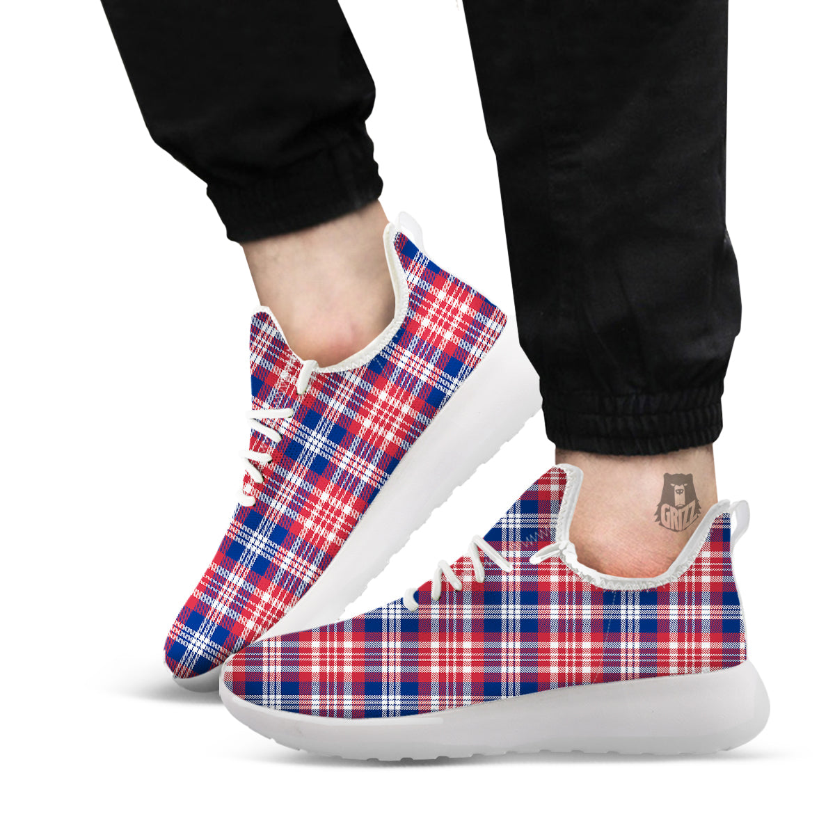 Plaid USA Print Pattern White Athletic Shoes-grizzshop