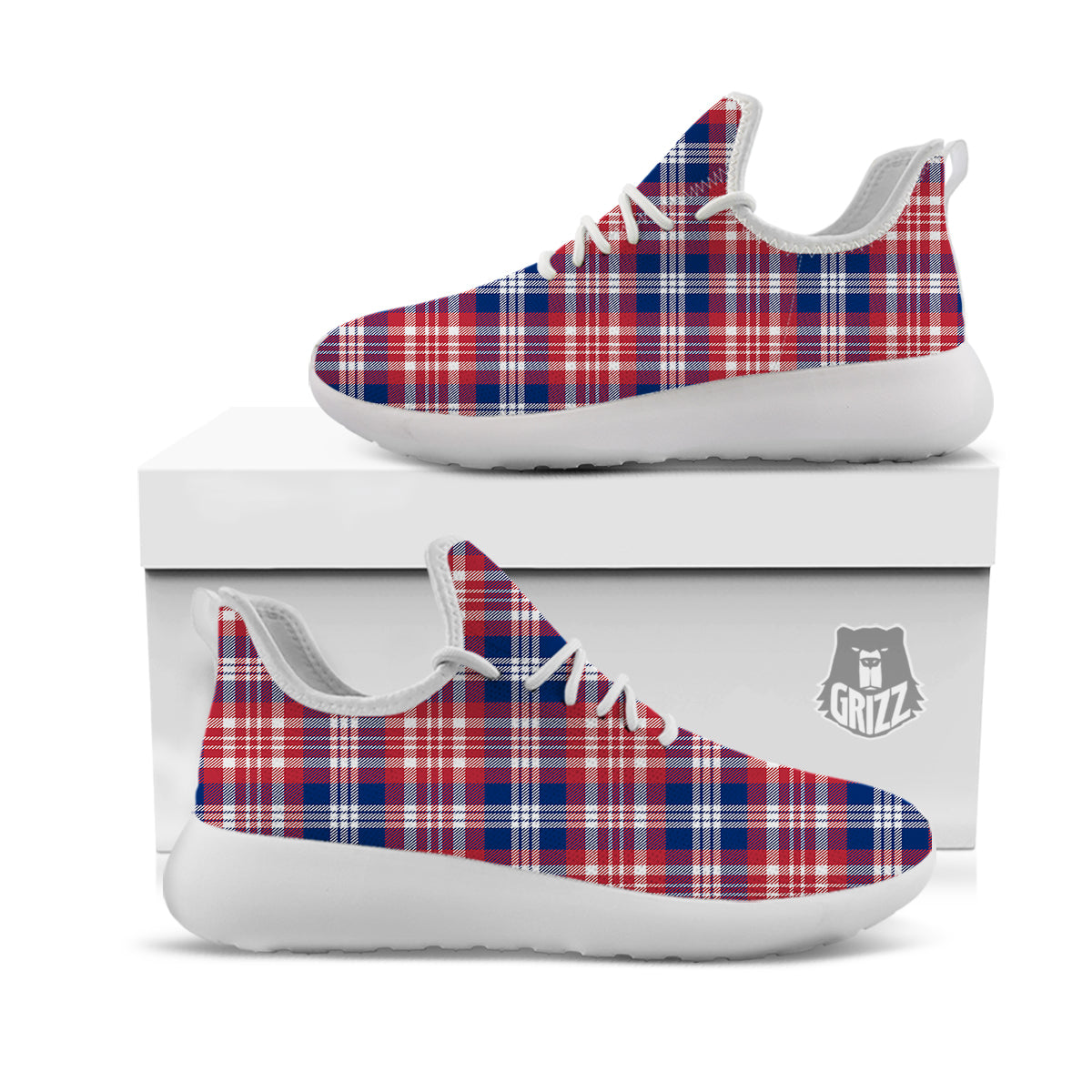 Plaid USA Print Pattern White Athletic Shoes-grizzshop