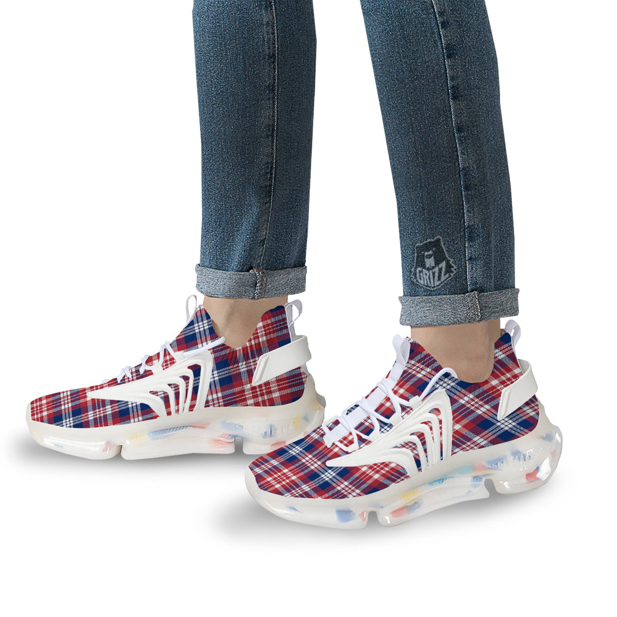 Plaid USA Print Pattern White Gym Shoes-grizzshop