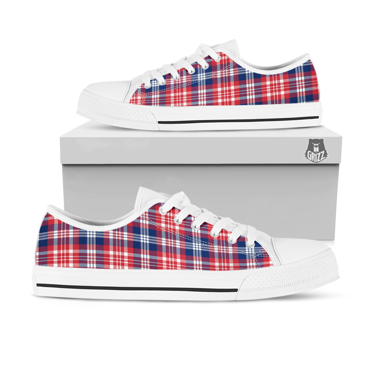 Plaid USA Print Pattern White Low Top Shoes-grizzshop