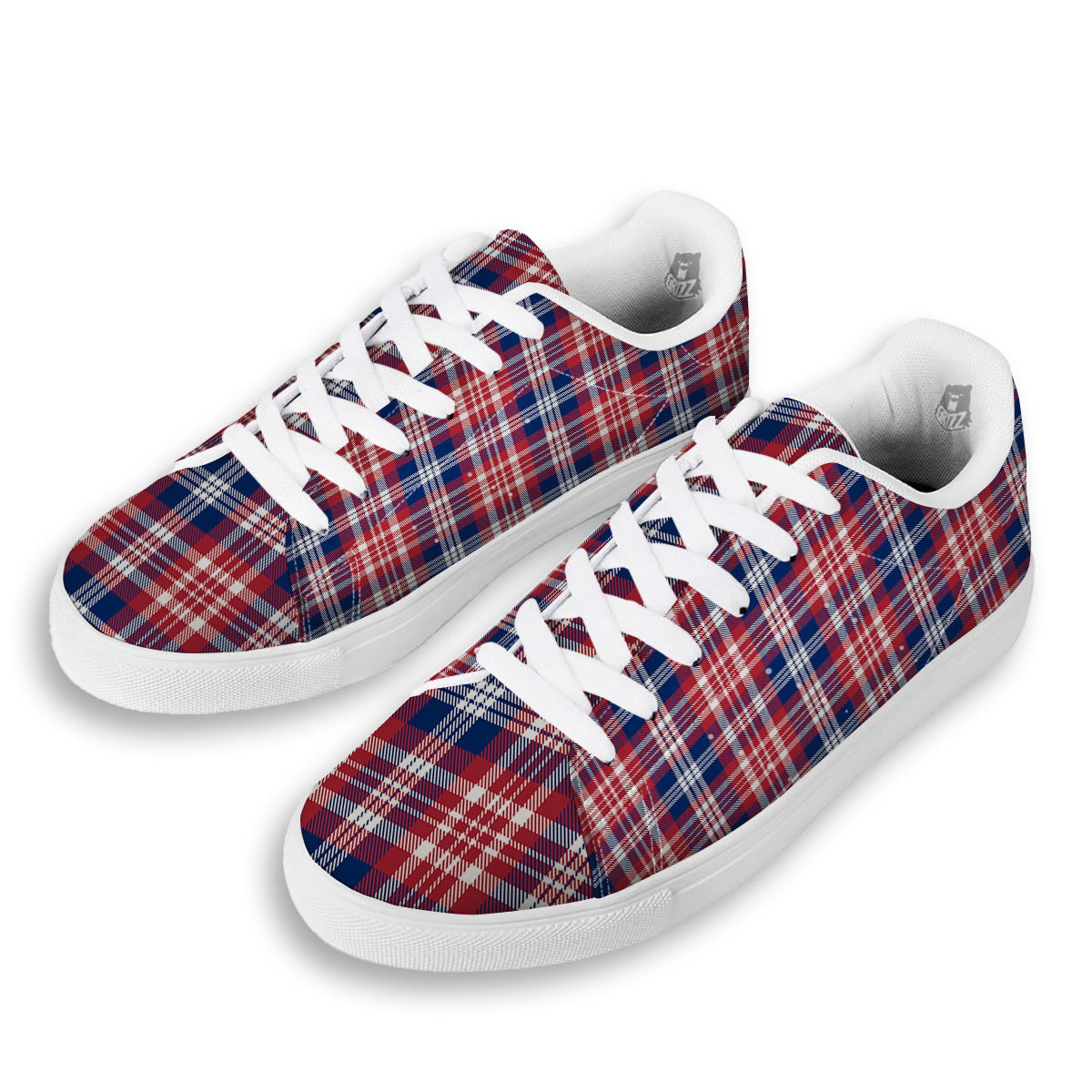 Plaid USA Print Pattern White Low Top Sneakers-grizzshop