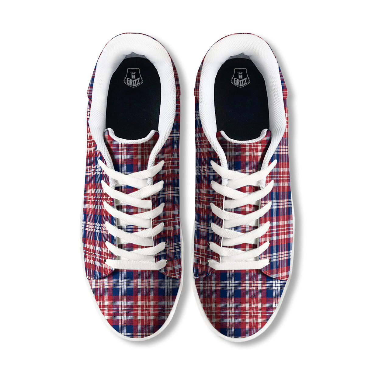 Plaid USA Print Pattern White Low Top Sneakers-grizzshop