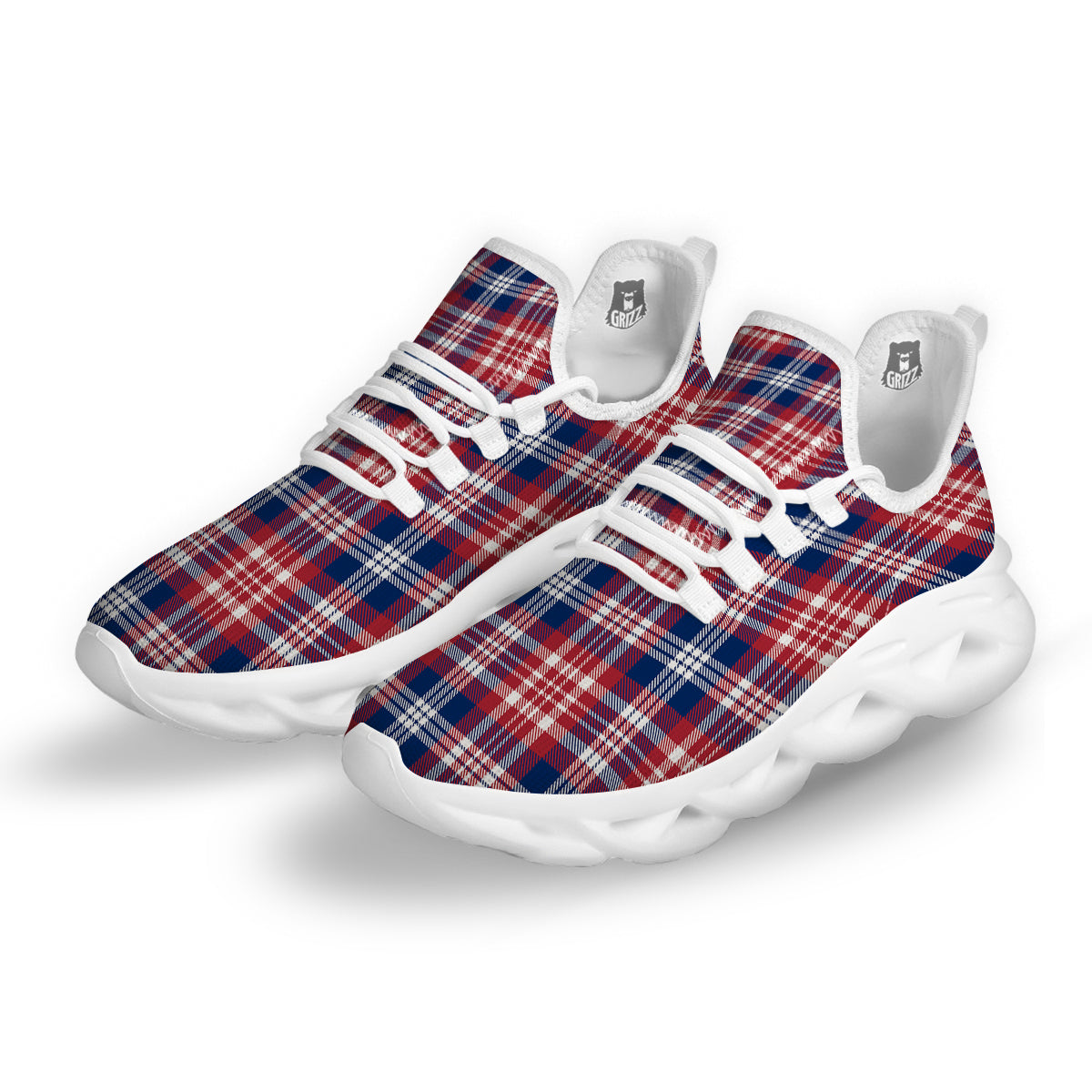 Plaid USA Print Pattern White Running Shoes-grizzshop