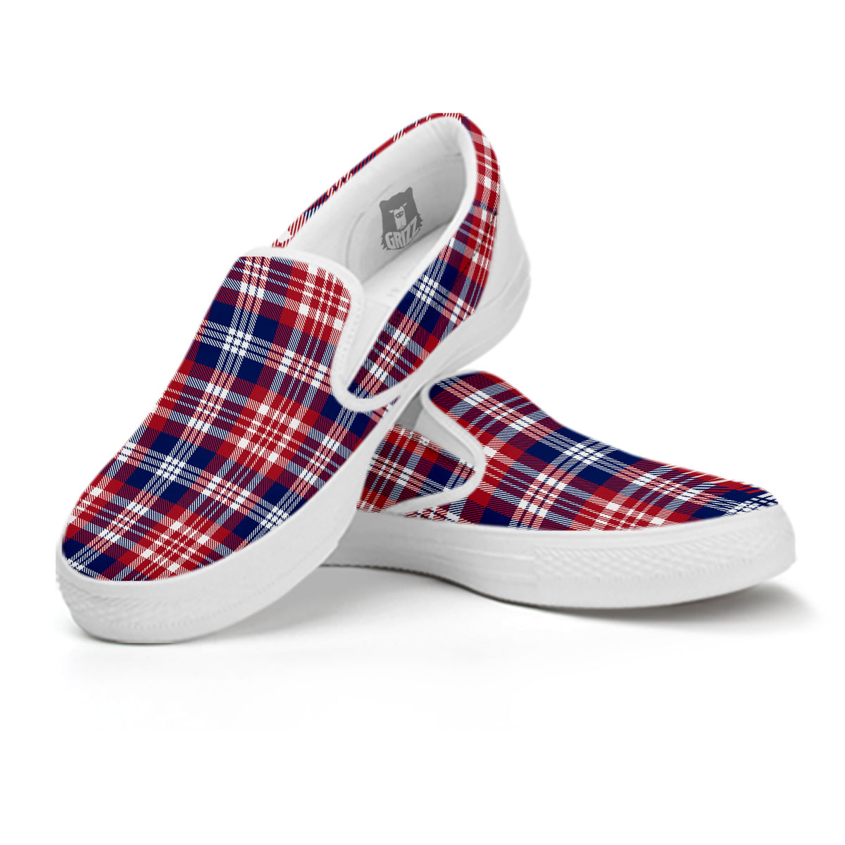 Plaid USA Print Pattern White Slip On Shoes-grizzshop