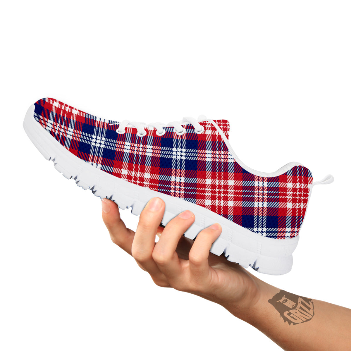 Plaid USA Print Pattern White Sneaker-grizzshop