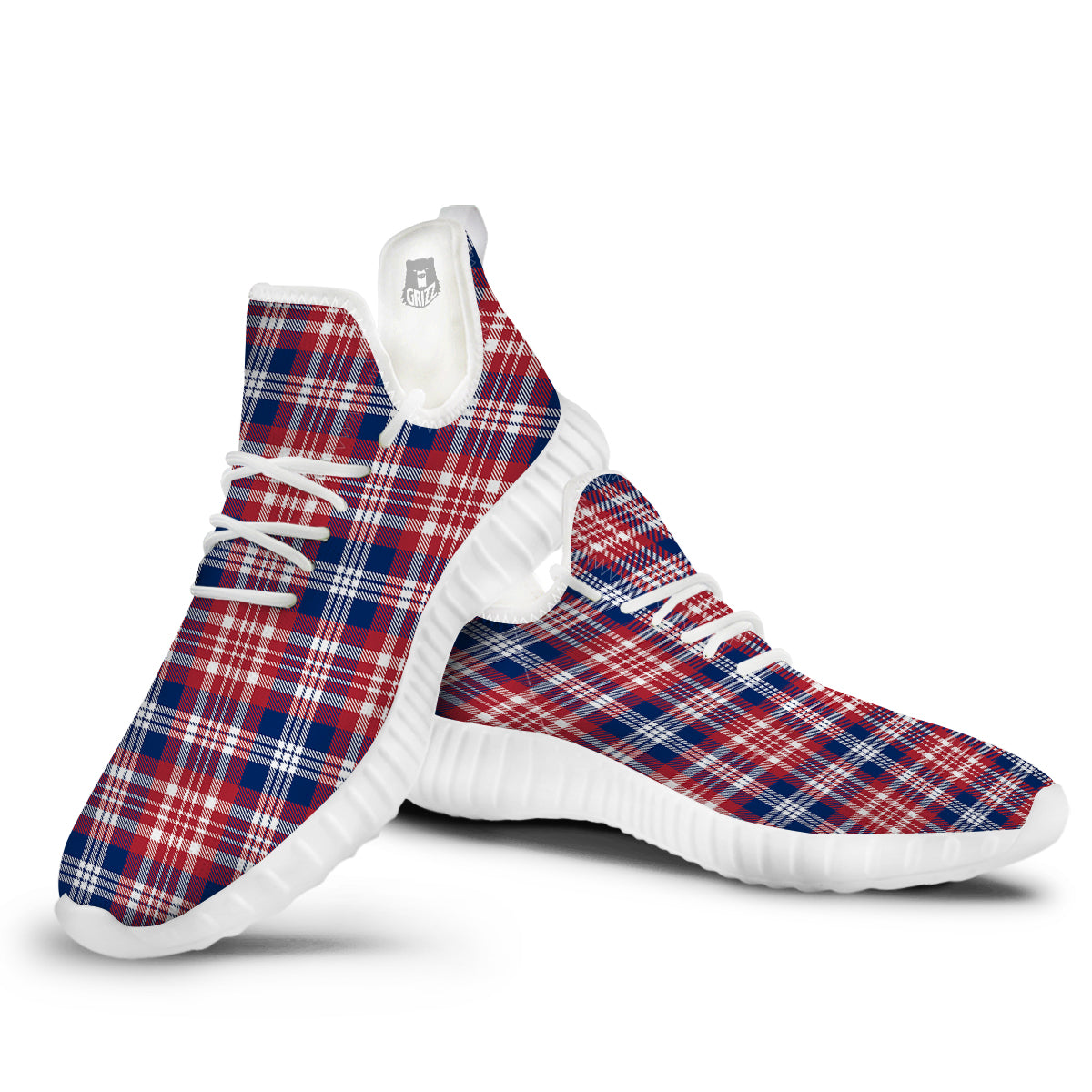 Plaid USA Print Pattern White Walking Shoes-grizzshop