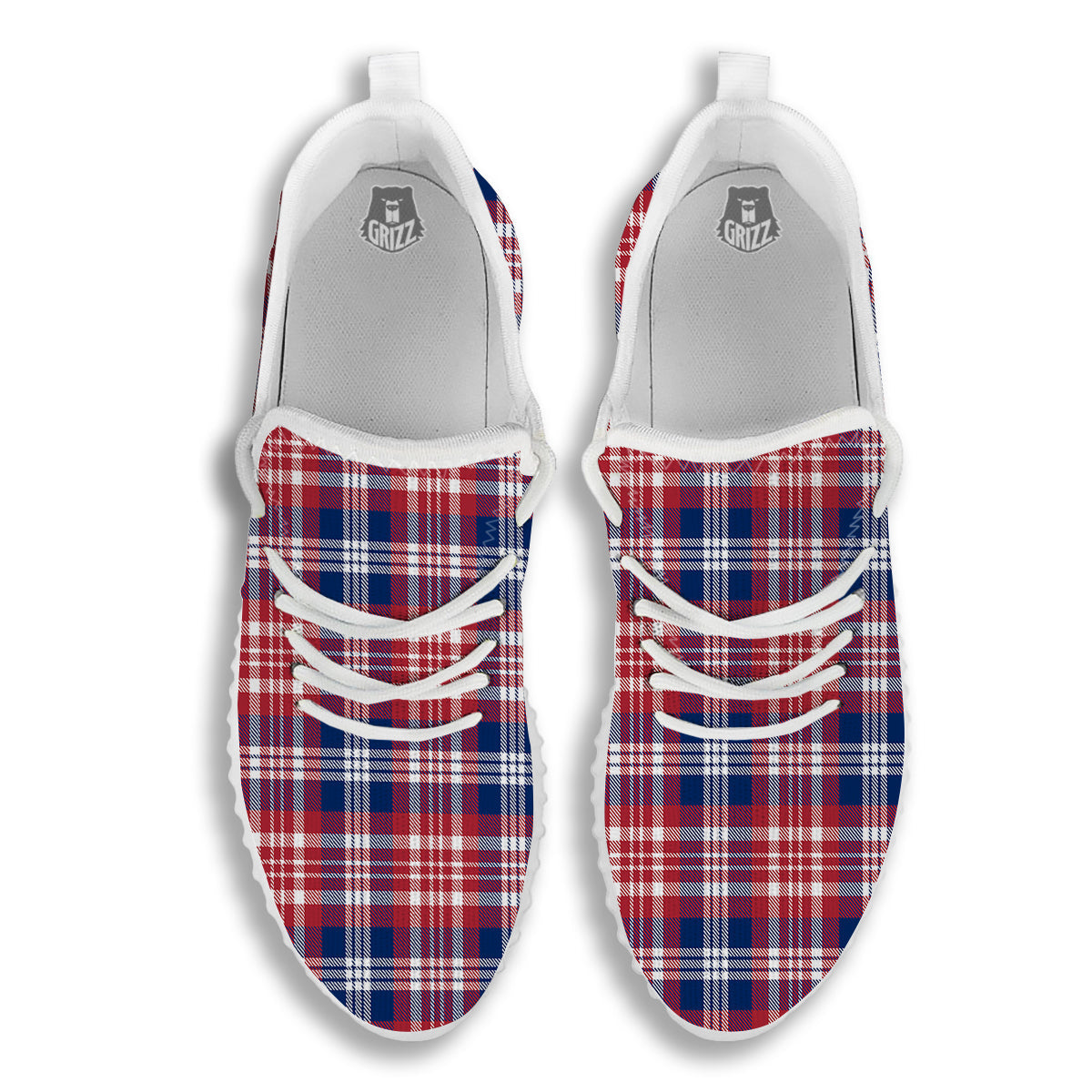 Plaid USA Print Pattern White Walking Shoes-grizzshop