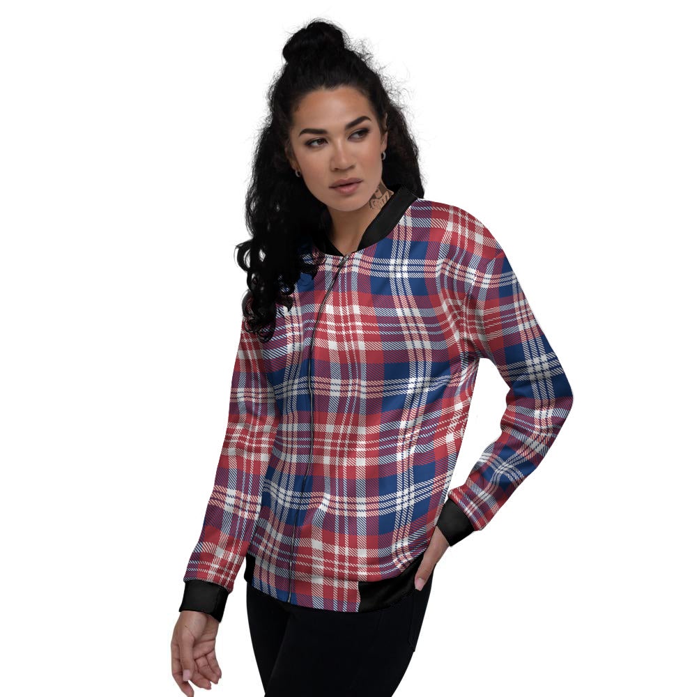 Plaid USA Print Pattern Women's Bomber Jacket-grizzshop