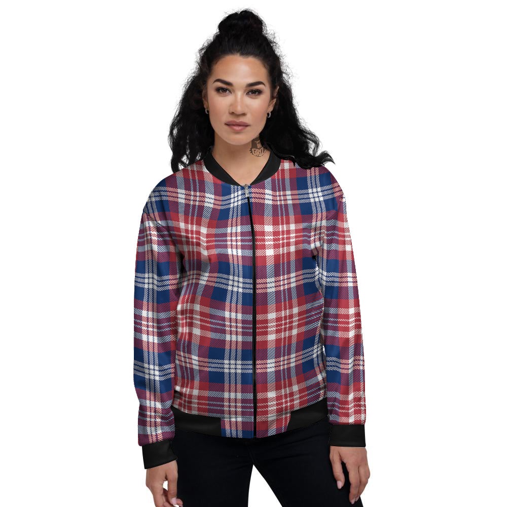 Plaid USA Print Pattern Women's Bomber Jacket-grizzshop