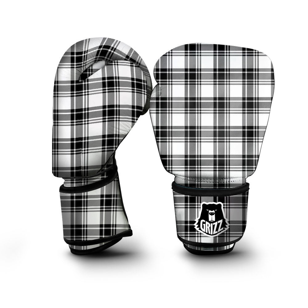 Plaid White And Black Print Pattern Boxing Gloves-grizzshop