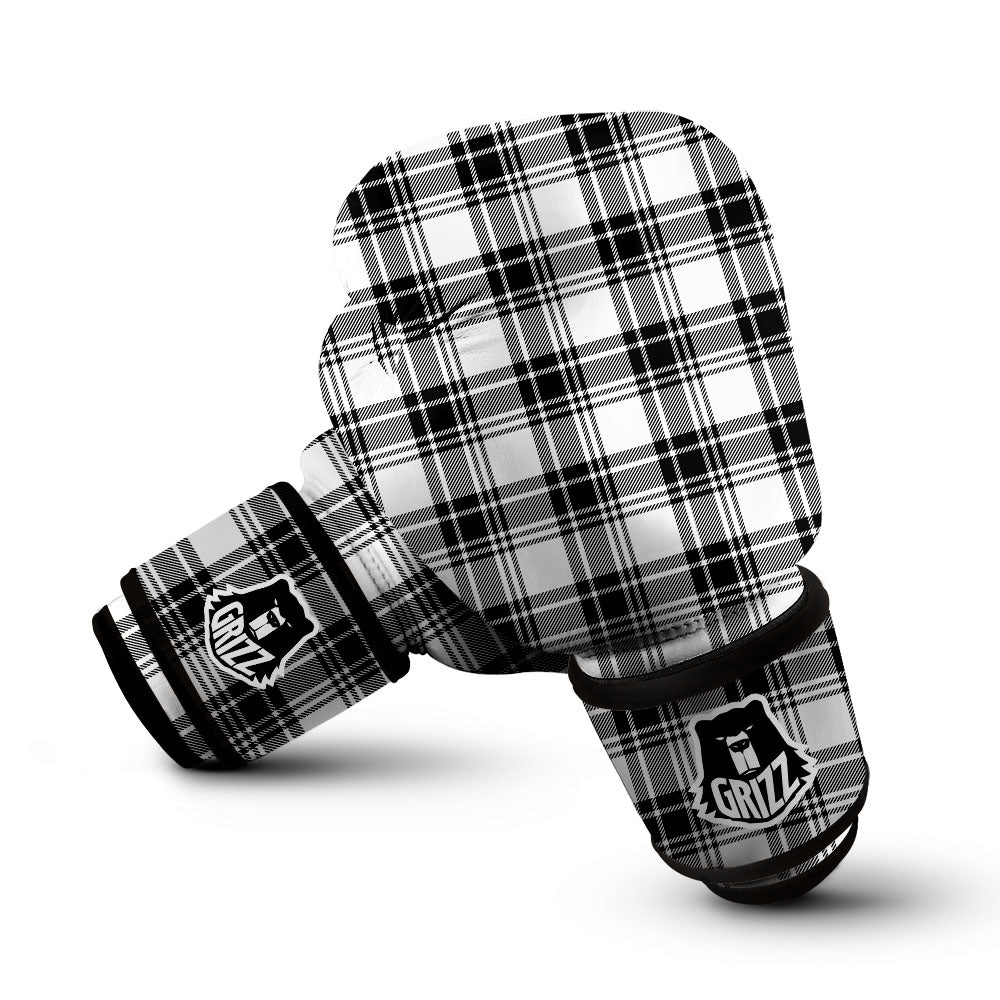 Plaid White And Black Print Pattern Boxing Gloves-grizzshop