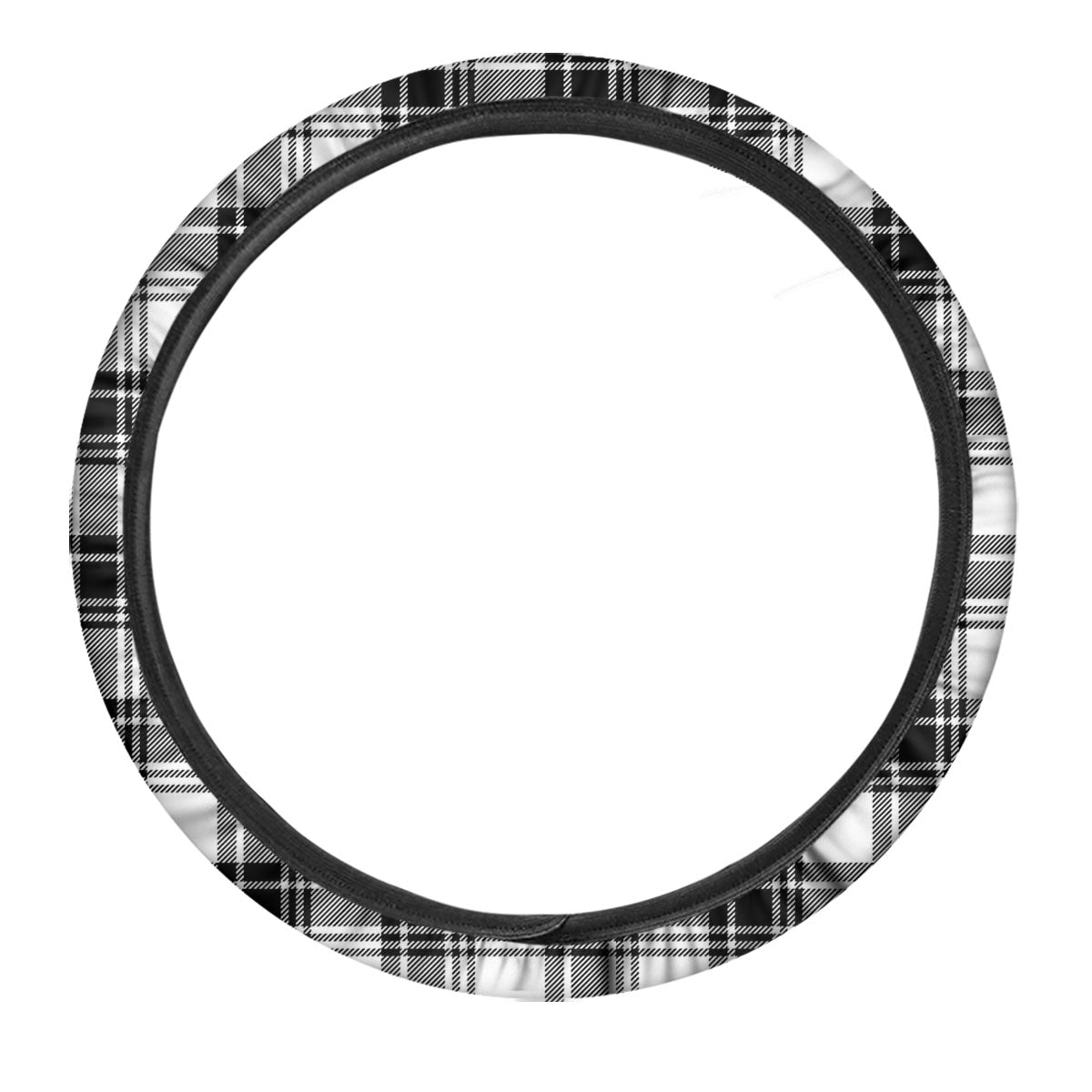 Plaid White And Black Print Pattern Car Steering Wheel Cover-grizzshop
