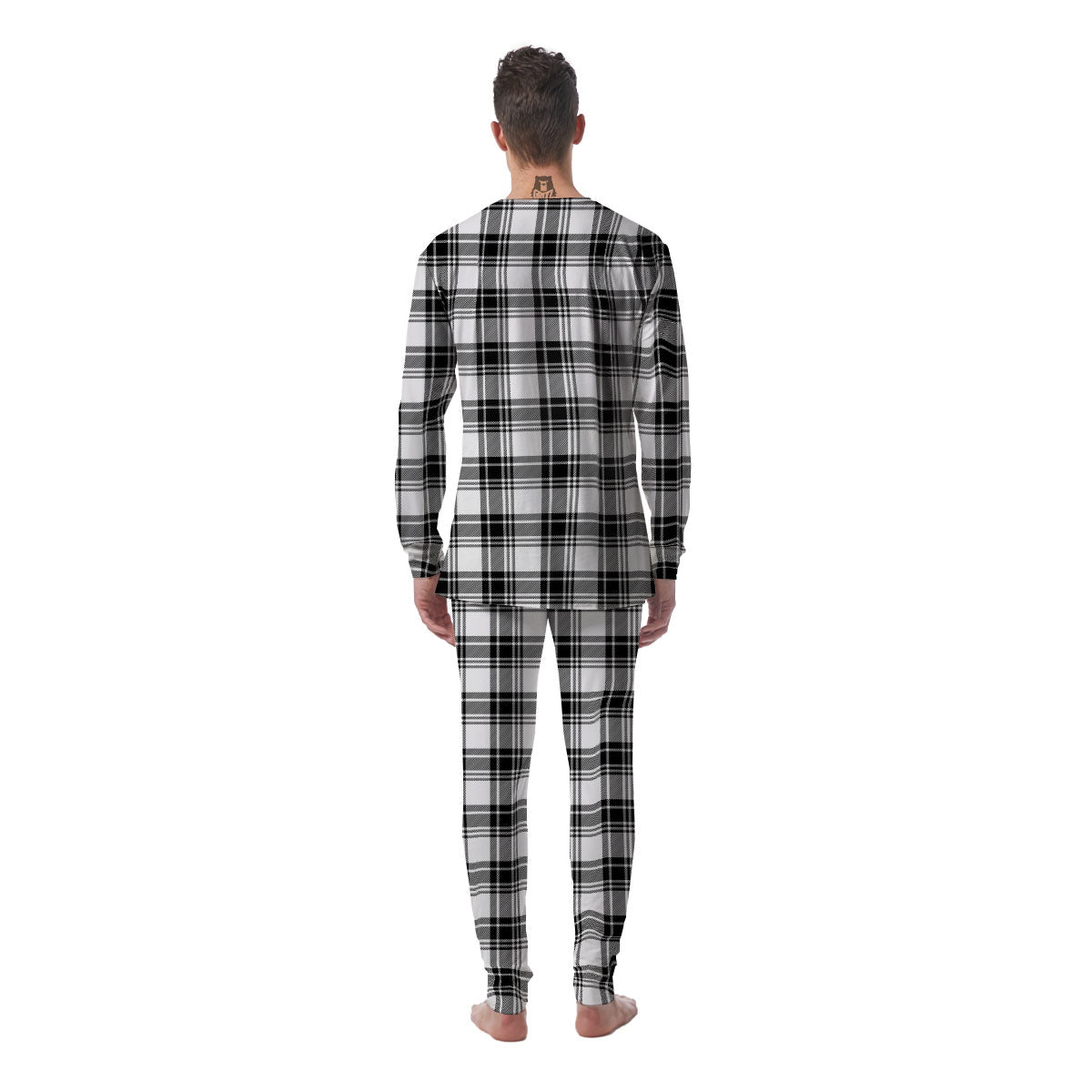 Plaid White And Black Print Pattern Men's Pajamas-grizzshop