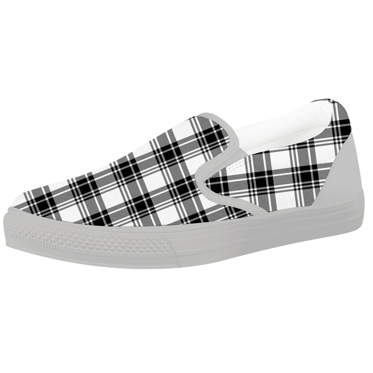 Plaid White And Black Print Pattern White Slip On Shoes-grizzshop