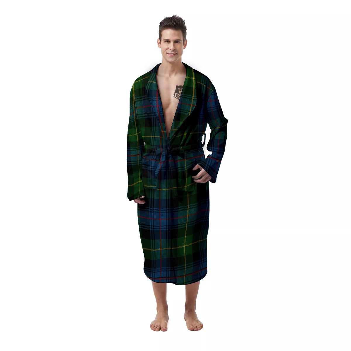Plaid Scottish Knitted Print Men's Robe-grizzshop