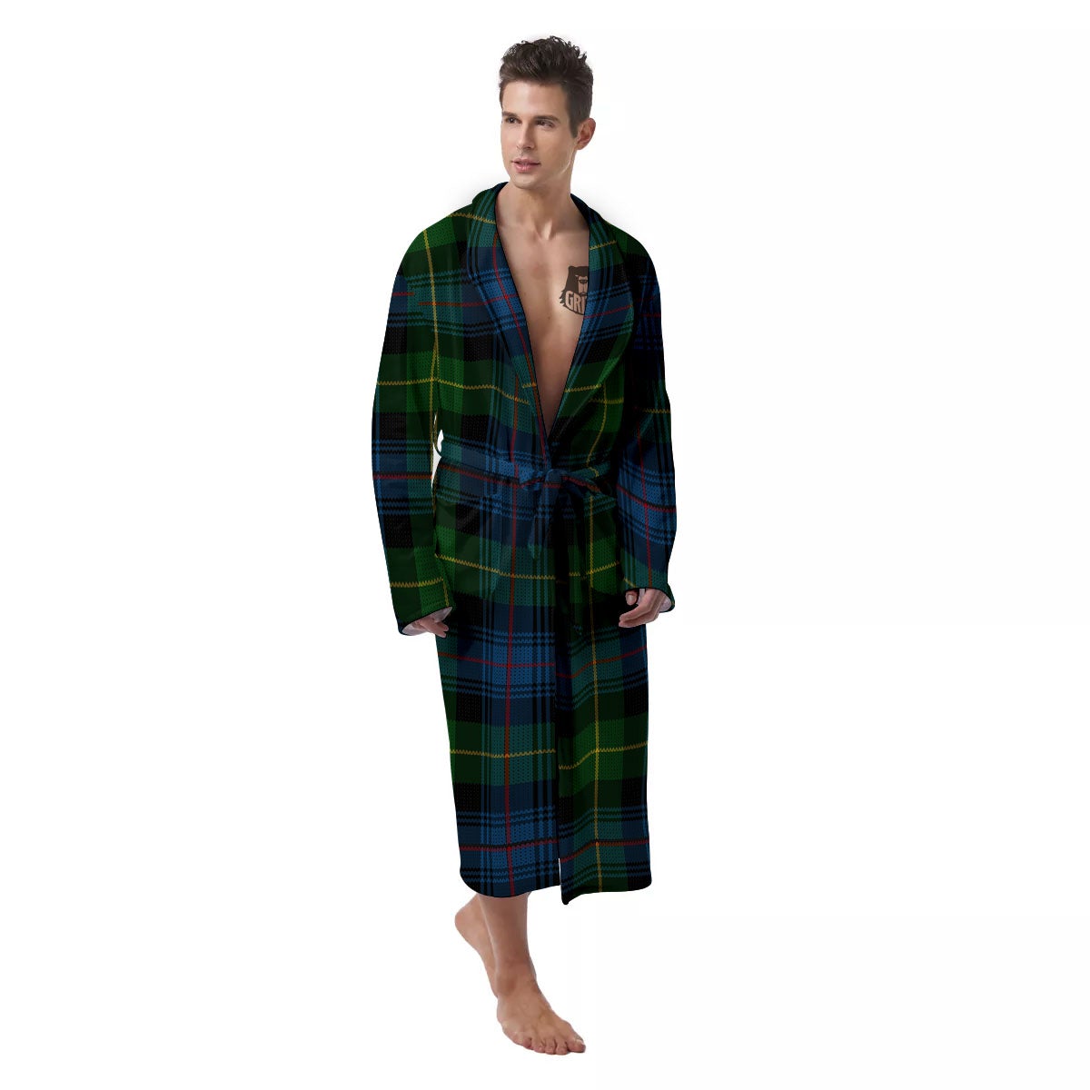 Plaid Scottish Knitted Print Men's Robe-grizzshop
