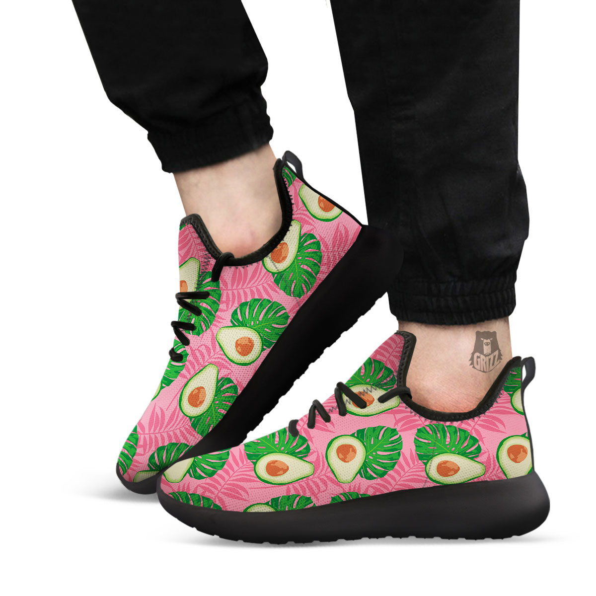 Plam Leaf And Avocado Pink Print Pattern Black Athletic Shoes-grizzshop