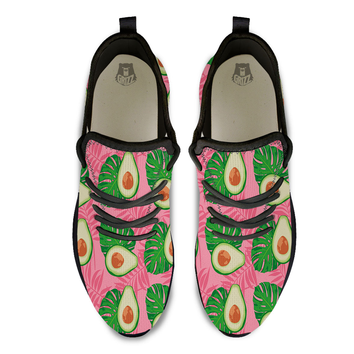 Plam Leaf And Avocado Pink Print Pattern Black Athletic Shoes-grizzshop