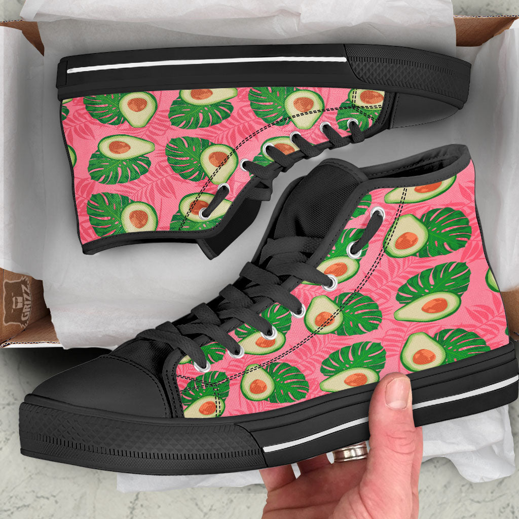 Plam Leaf And Avocado Pink Print Pattern Black High Top Shoes-grizzshop