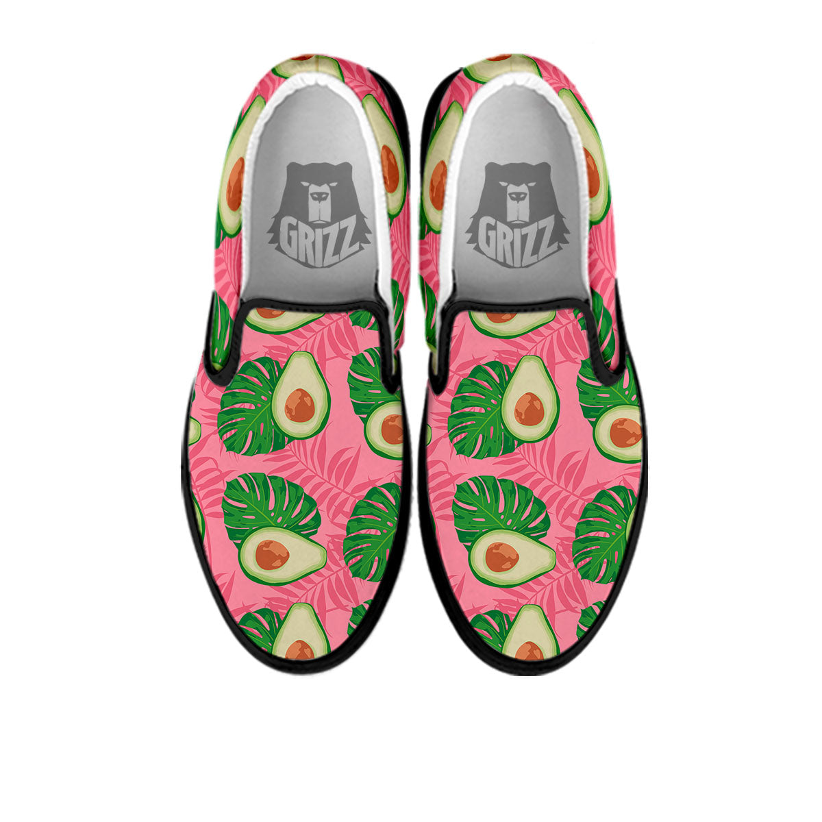 Plam Leaf And Avocado Pink Print Pattern Black Slip On Shoes-grizzshop