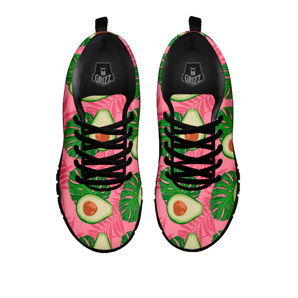 Plam Leaf And Avocado Pink Print Pattern Black Sneaker-grizzshop