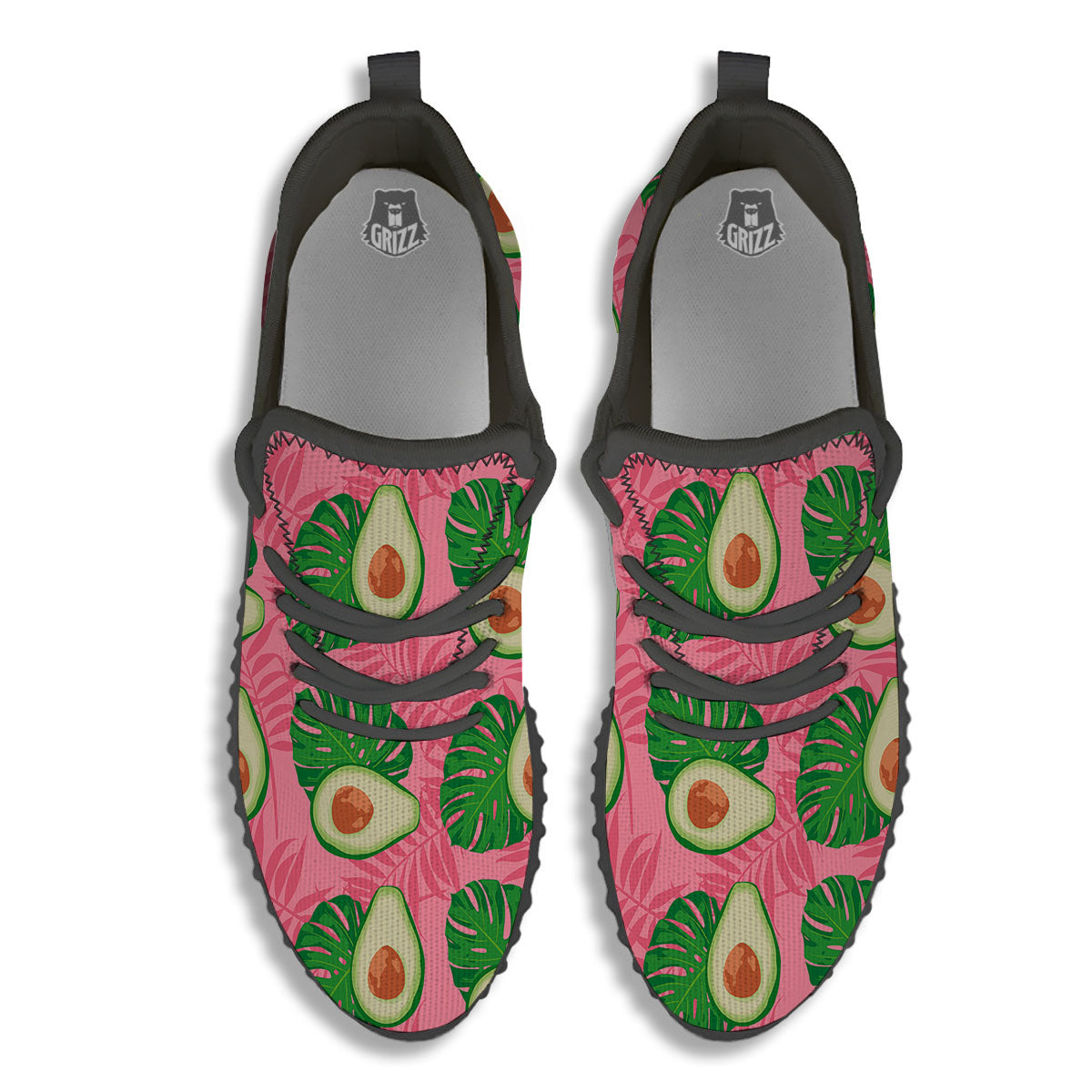 Plam Leaf And Avocado Pink Print Pattern Black Walking Shoes-grizzshop