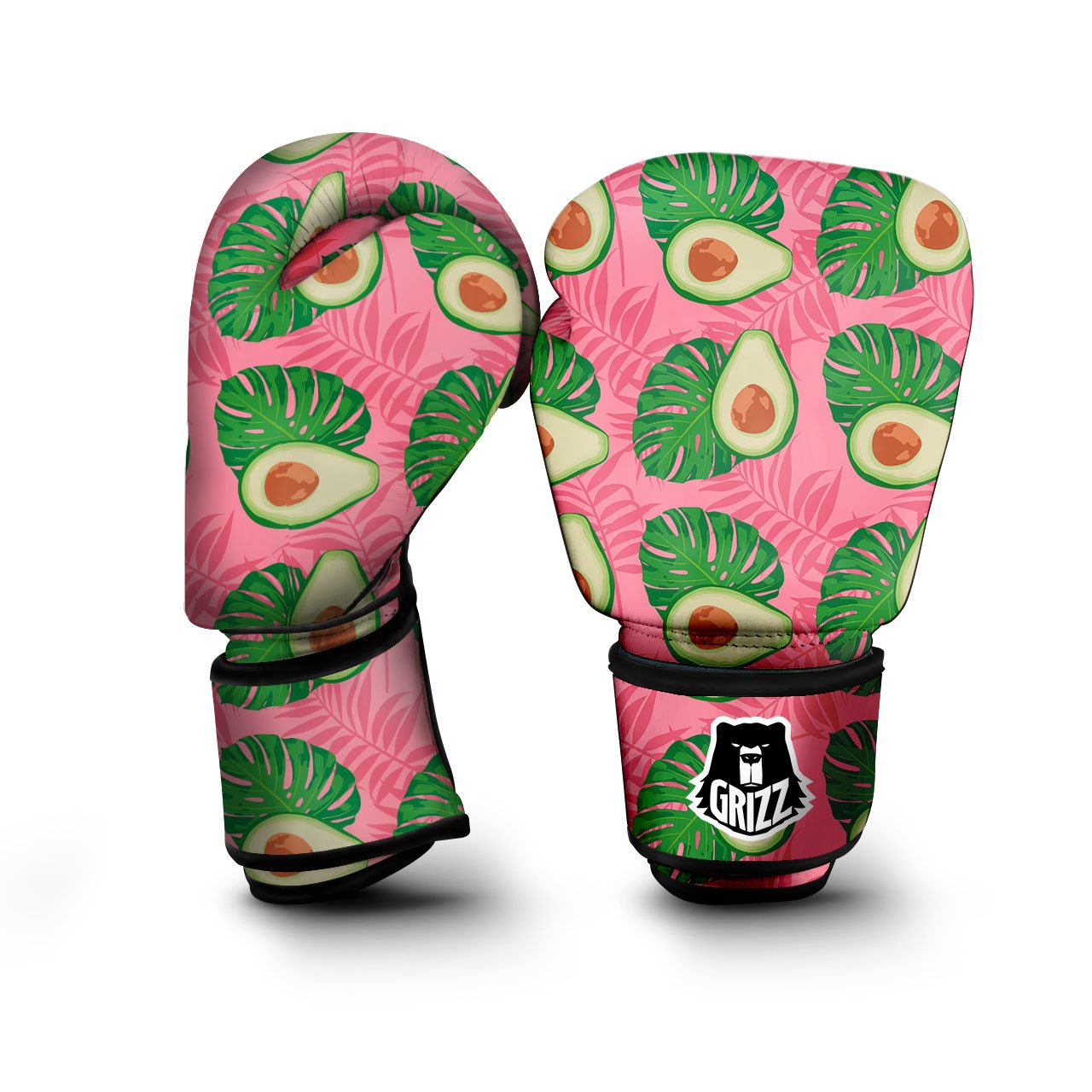 Plam Leaf And Avocado Pink Print Pattern Boxing Gloves-grizzshop