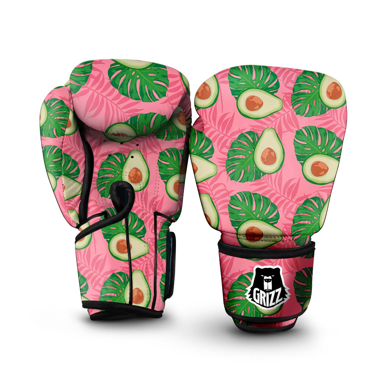 Plam Leaf And Avocado Pink Print Pattern Boxing Gloves-grizzshop