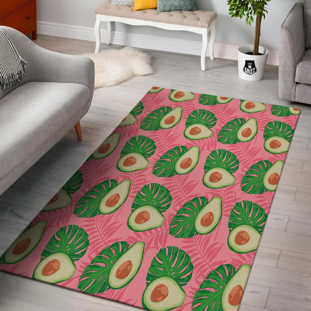Plam Leaf And Avocado Pink Print Pattern Floor Mat-grizzshop