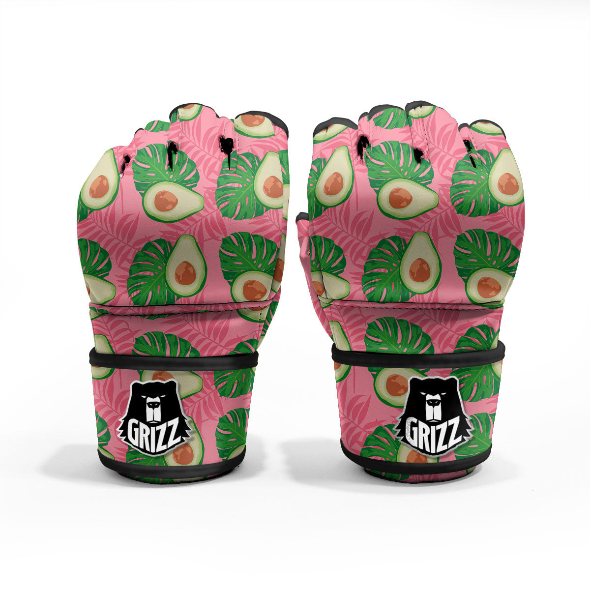 Plam Leaf And Avocado Pink Print Pattern MMA Gloves-grizzshop